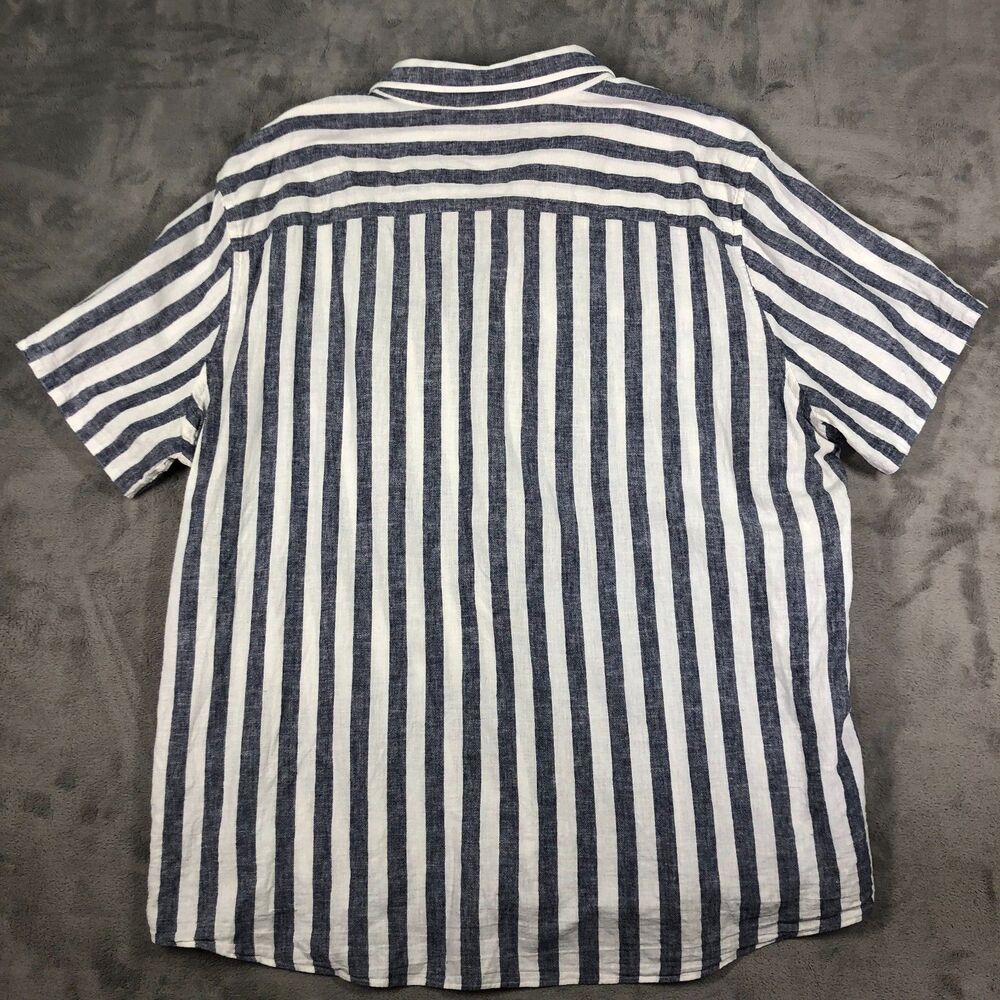 Johnston Murphy Polo Shirt Men Size 3XL Blue Striped Linen Blend Nautical Costal - Picture 3 of 6
